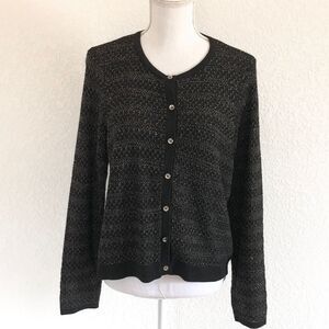 Neiman Marcus Black Gold Shimmer Sheer Button Down Long Sleeve Cardigan Medium